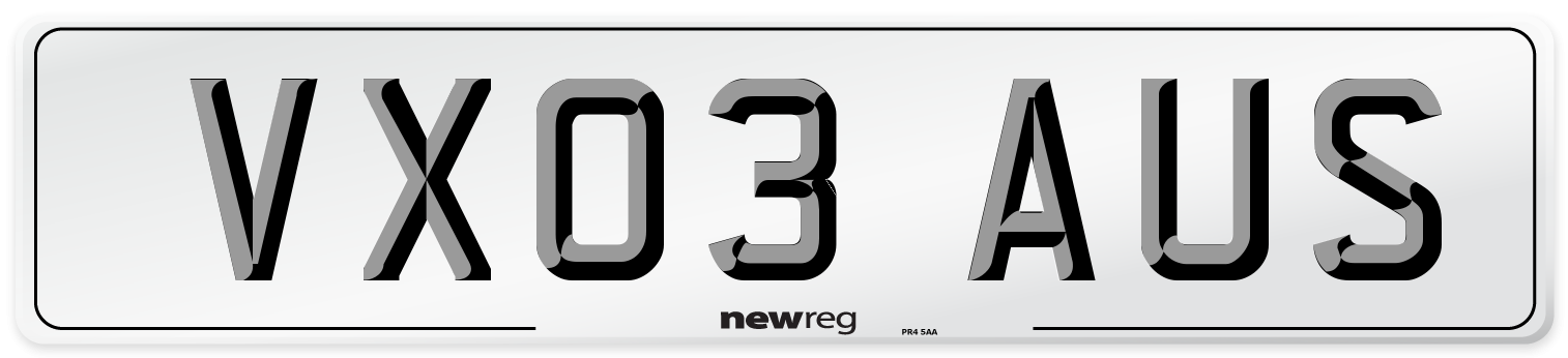 VX03 AUS Number Plate from New Reg